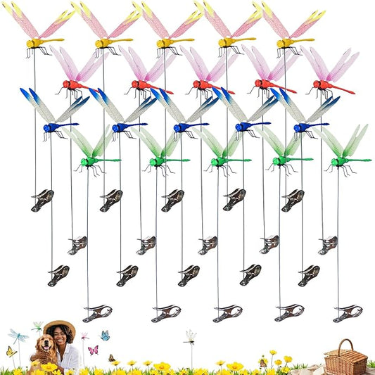Jongdari 20pcs Dragonfly Hat Clip Realistic Fake Dragonflies Clip-On Garden Outdoor Decor Stakes Plastic Dragon Fly Clips Plant Decorations for Pot