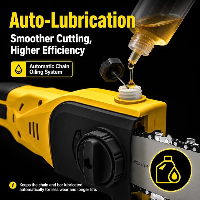 Grasstigon 8" Cordless Pole Saw Compatible with Dewalt 20V Battery | Electric Pole Saw Battery Powered, Tool-Free Tensioning, 14 FT Reach Pole Chainsaw for Tree Trimming Wood Cutting Tool Only