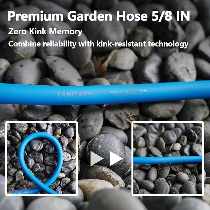 Heavy Duty Premium Garden Hose 50ft x 5/8", 300PSI Working, 1000PSI Burst, Hybrid Rubber Water Hose with Transparent Swivel Handle - Hot/Cold Water - Five Layered Braiding with Brass fittings (Blue)