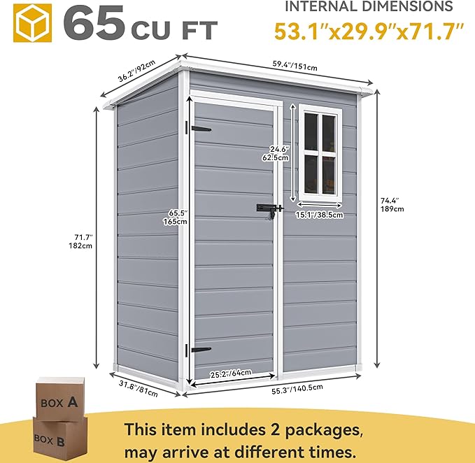 DWVO 5x3 FT Outdoor Storage Shed with Reinforced Floor, All-Weather Resin Storage Shed with Window & Lockable Door, Waterproof Plastic Tool Storage for Garden Patio