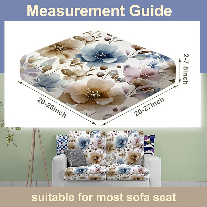 BBSET 8 Pcs Watercolor Wildflower Sofa Cushion Cover for Patio Floral Stretch Outdoor Sofa Seat Cushions Cover Tropical Flower Indoor Replacement Couch Chair Slipcover Flexibility (Watercolor Flower)