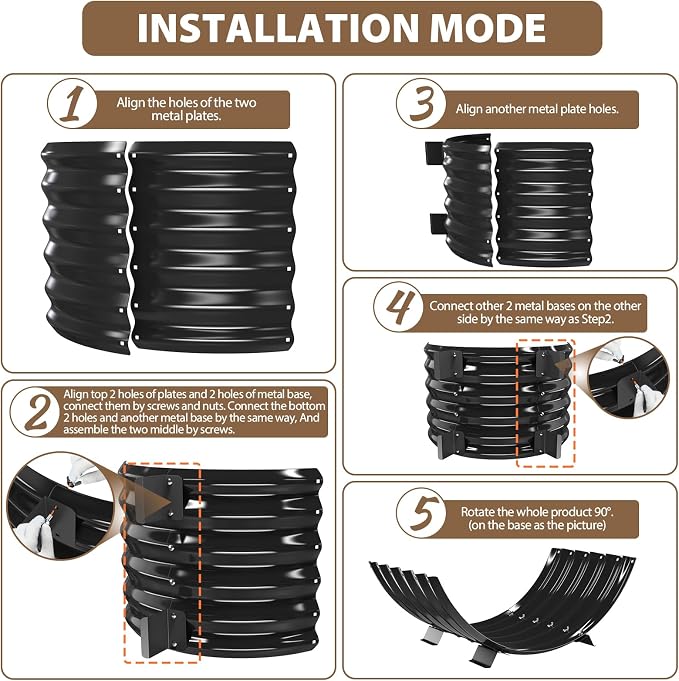 TBMLC 32 inch Diameter Sector Firewood Rack Storage -0.8MM Thick Galvanized Steel with Wave Pattern & 4 Stable Feet, Black Coated for Indoor/Outdoor Wood Storage (2.7FT Diameter)