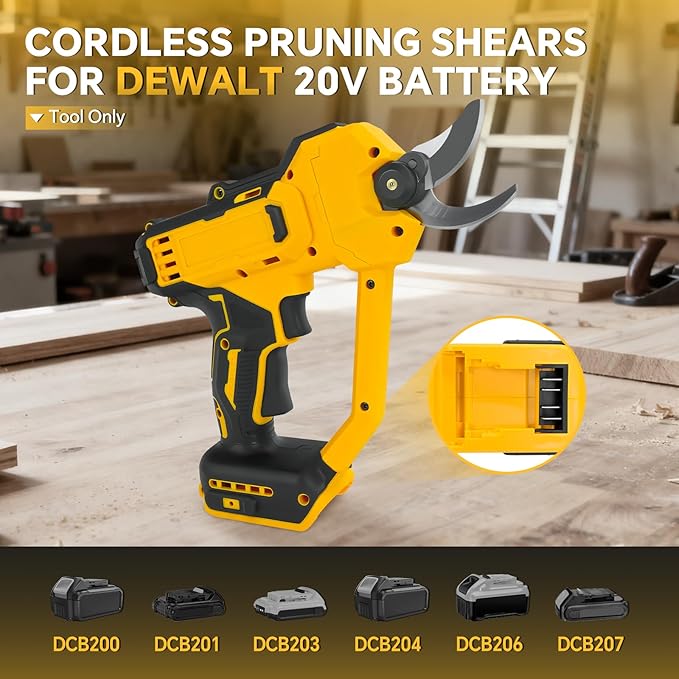 Cordless Electric Pruning Shears for Dewalt 20v Battery, 1.2'' Brushless Tree Trimmer, LCD display, SK5 Blades, Safety Switch, Anti-Slip Handle for Gardening Tree Pruning(No Battery)