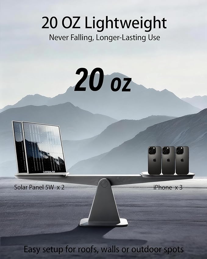 Dual 5W Solar Panels for Ring Camera Doorbell, All-in-1 Glass Solar Charger for Outdoor Stick Up Battery Home Security Camera, Micro USB/DC/USB-C Port, 9.8ft Cable, 360°Adjustable Bracket