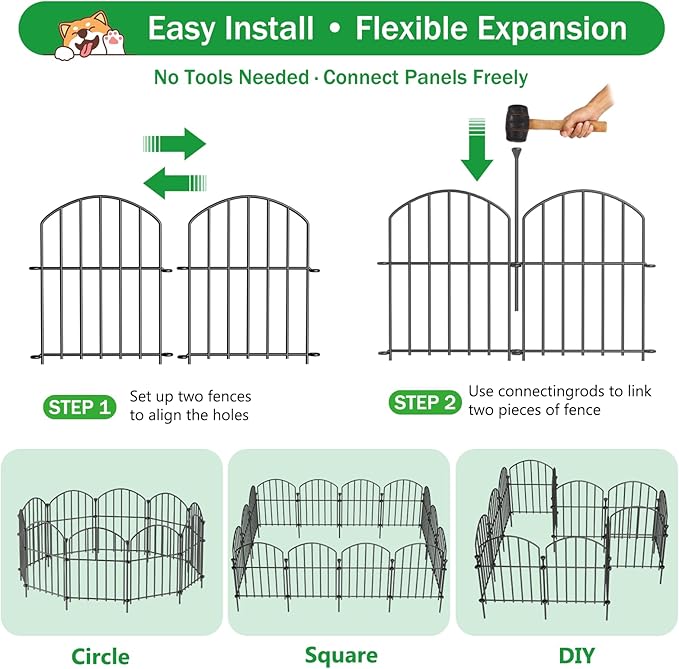 20 Pack Decorative Garden Fence Panels, 17in(H) x 21ft(L), Rustproof Metal No Dig Fence, Animal Barrier for Dogs & Rabbits, Anti Digging Fencing for Flower Bed Edging, Yard, Patio & Outdoor