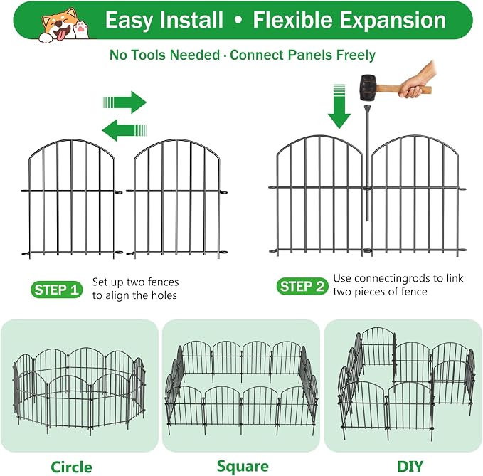 30 Pack Decorative Garden Fence Panels, 17in(H) x 31.5ft(L), Rustproof Metal No Dig Fence, Animal Barrier for Dogs & Rabbits, Anti Digging Fencing for Flower Bed Edging, Yard, Patio & Outdoor