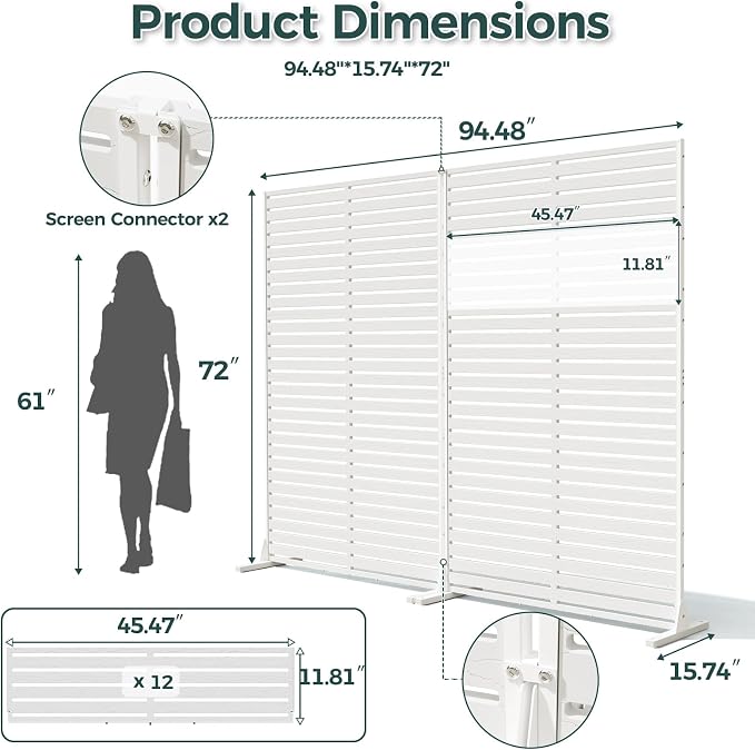 Privacy Fence Screen with Stand 6 Panel 72" H×47" W HDPE Decorative Privacy Panels with Stand, Air Conditioner Fence Panels, Privacy Screen for Outdoor Backyard, Balcony, Pool
