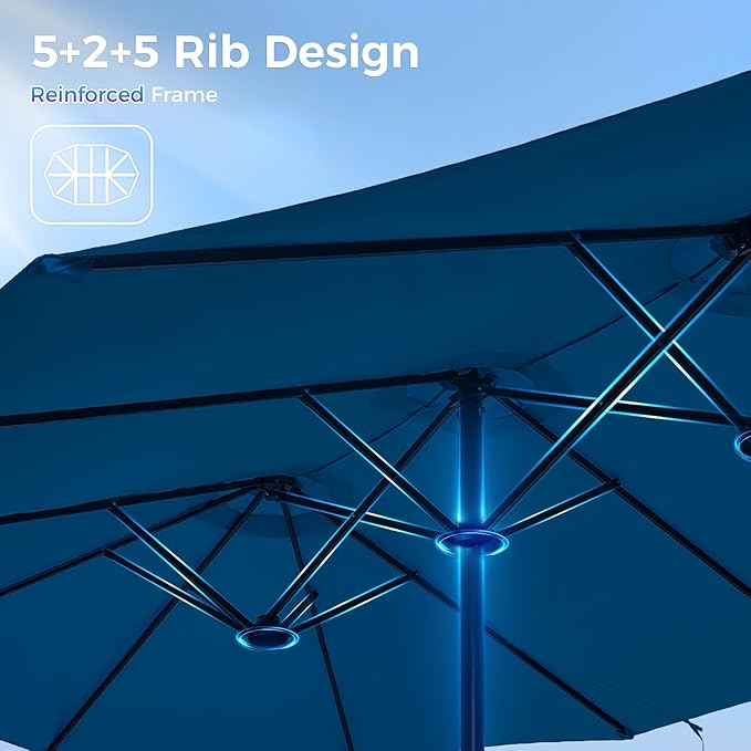 SUPERJARE 13FT Outdoor Umbrella for Patio, Double sided Pool Umbrellas with Fade Resistant Canopy, Large Table Umbrella for Deck, Market, Backyard - Navy Blue(No Base)