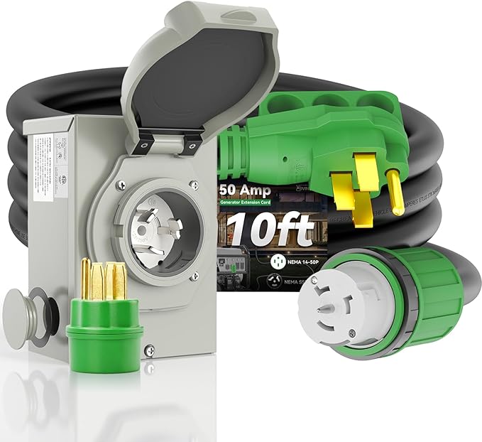 50 Amp Generator Cord 10FT and Power Inlet Box Waterproof Combo Kit, NEMA 14-50P to SS2-50R Generator Extension Cord with NEMA SS2-50P Generator Inlet, ETL Listed