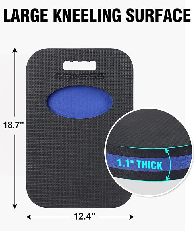1.1" Extra Thick Garden Kneeling Pad, Comfortable Foam Knee Pad with Handle & Tool Tray, Durable Supportive Knee Cushion for Gardening, Garage Work, Workshop Repairing, 17.5"x12", Black & Blue