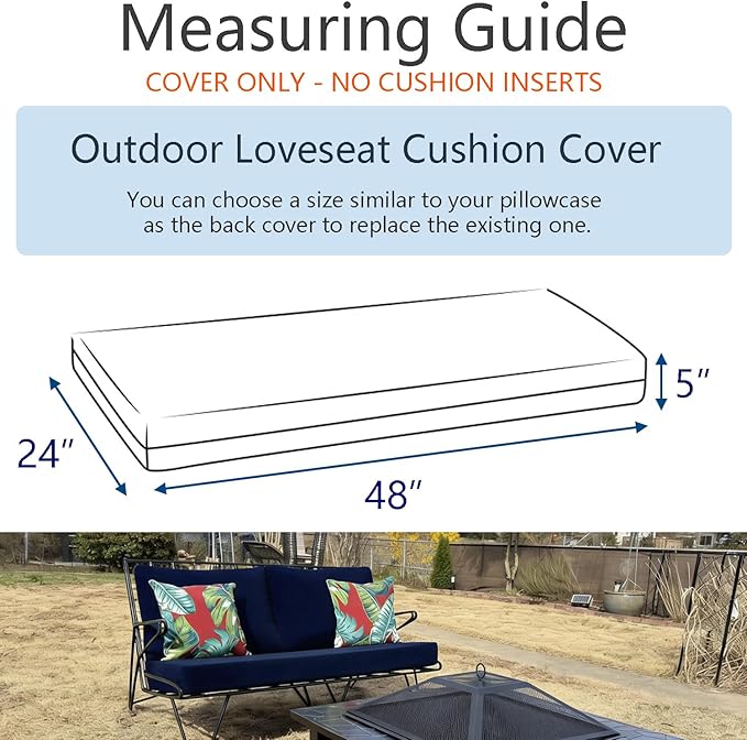 FLYMEI Patio Cushion Covers 48x24x5 Waterproof Outdoor Cushion Cover Replacement 1Packs Outdoor Seat Cushion Slipcover for Rattan Chair Sofa, Beige