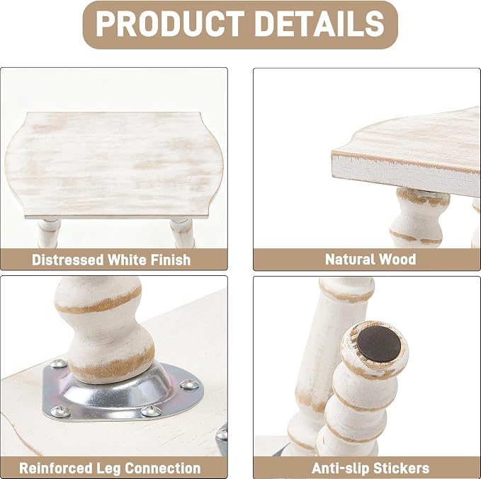 100% Solid Wooden Stool, Farmhouse Wood Step Stool for Adults, Rustic Plant Stool, Vintage Small Stools for Bathroom, Kitchen, Bedroom, Plant Stand, Home Decor