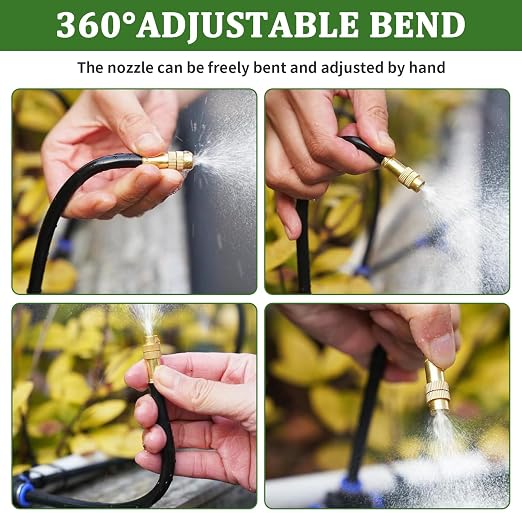 200Ft 1/4” Drip Irrigation System – Drip Irrigation Kit & Garden Watering System with 32 Pcs 360° Adjustable Copper Nozzles, Automatic Mist Spray for Raised Bed, Lawn, Garden & Potted Plants