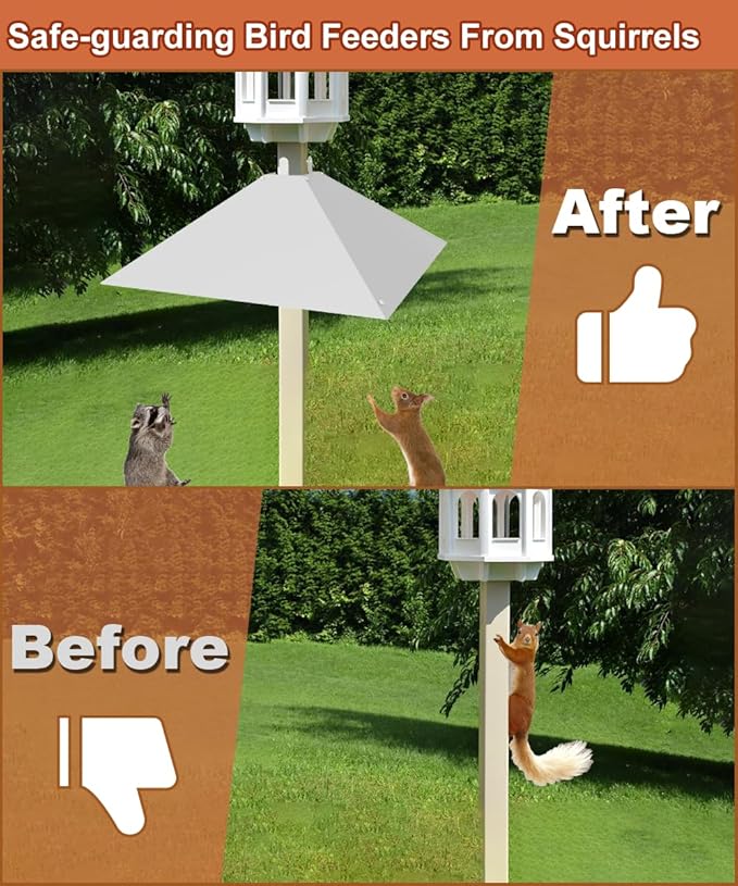 Metal Squirrel Baffle for 4x4 Post, Outside Wooden Pole Mount Squirrel Guards for Bird Feeders, 17 Inch Squirrels Deterrents Stopper to Deter Racoons, White, 1pcs, (Patented No.: D1069260)