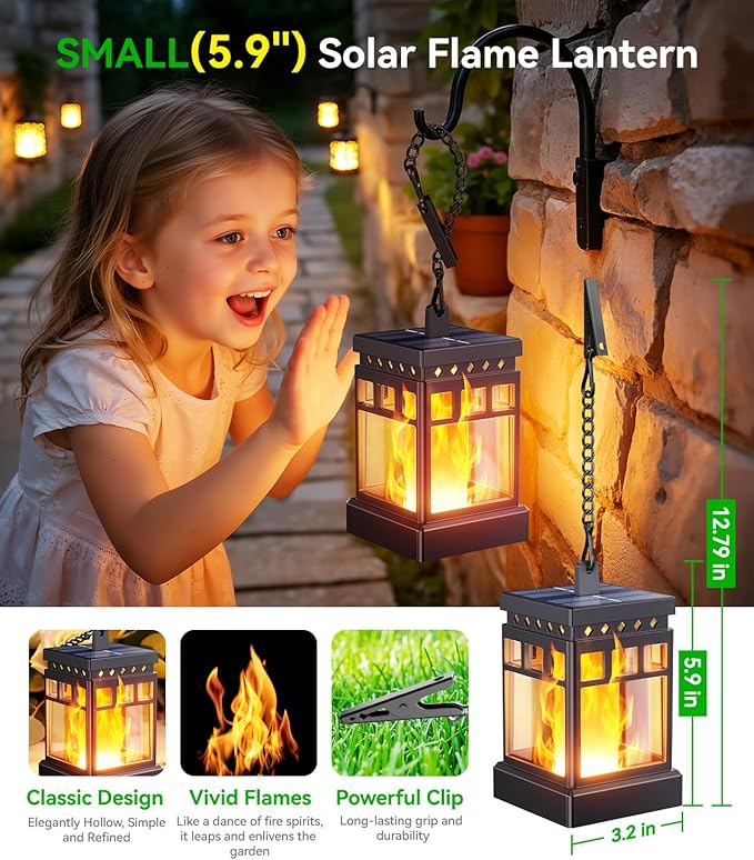 KOOPER Hanging Solar Lanterns Outdoor Waterproof, 4PCS Flickering Flame Hanging Solar Lights for Outside, Outdoor Solar Lanterns up to 12 Hours, Lanterns Decorative for Patio Porch Yard Garden Decor