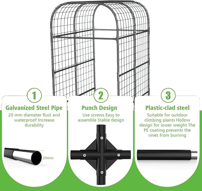 Garden Arch Trellis for Raised Beds, 7.3 FT Metal Cucumber Trellis with Plastic Connectors, u-Shape Plant Support for Climbing Vegetables & Flowers, Weather-Resistant Black