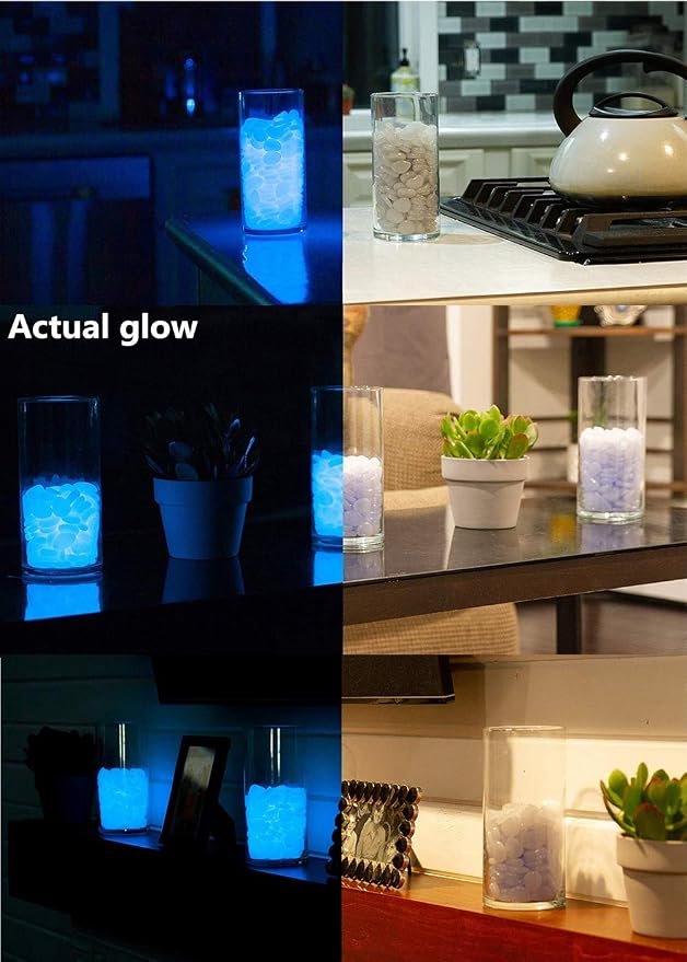 Glow in The Dark Garden Pebbles Stone for Walkway Yard and Décor (Blue 400Pcs)