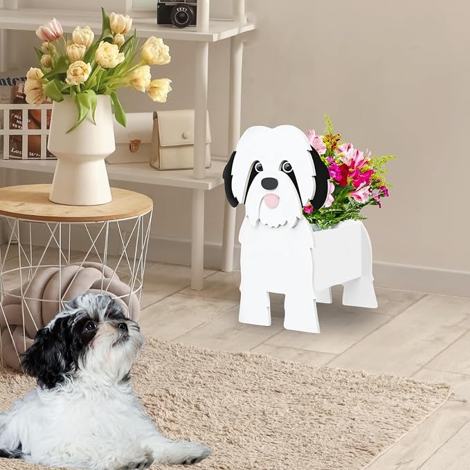 Black and White Shih Tzu Dog Planter Plant Pots,Cute Dog Flower Planter,Gifts for Pet Lovers,Unique Animal Plant Pots,Office,Indoor Outdoor Garden Decor(9.45 * 8.97 * 13.5in)
