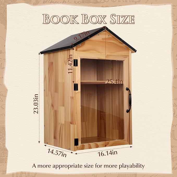 FAHKNS Little Library Box Outdoor, 2-Tier Little Library for Neighborhoods Community School, Weatherproof Wood with Adjustable Shelf & Rust-Proof Hinges, Sharing Books, Newspapers and Literature