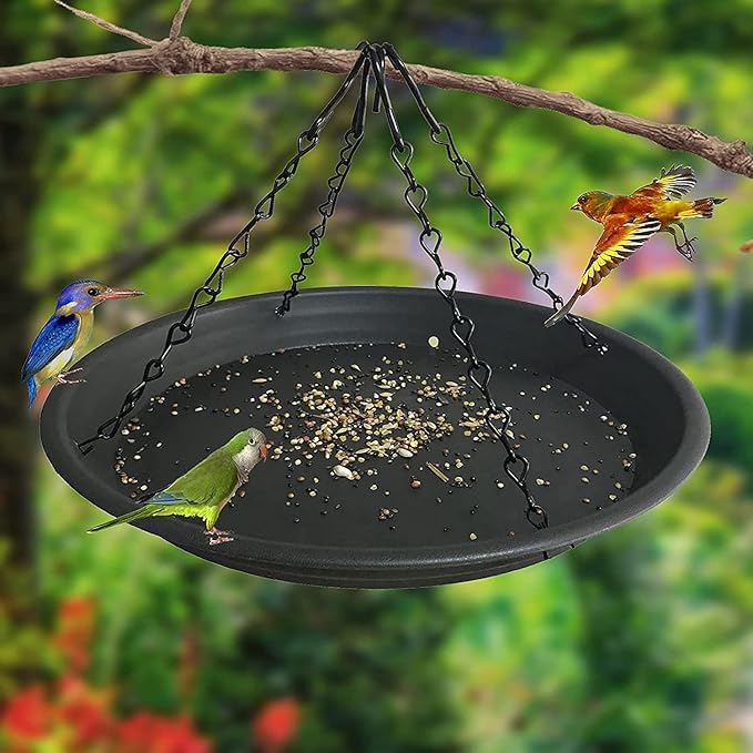 12.8" Platform Bird Feeder,Large Hanging Tray Squirrel Feeder,Wild Bird Seed Catcher Tray,Bird Viewing,for Attracting Birds Outdoors,Yard Garden,Backyard Decoration,Gift Ideas for Bird Lovers, Black