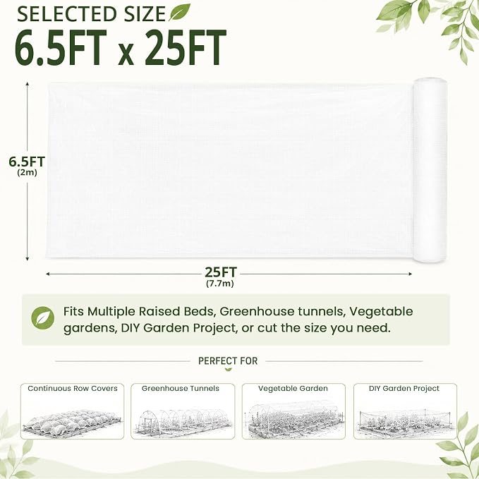 6.5x25Ft Garden Netting, Fine Mesh Insect Netting for Plant Protection | Mosquito Bug Bird Barrier Mesh Cover Insect Barrier for Raised Beds, Greenhouses Vegetables Fruits Flowers Raised Bed