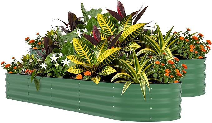 GarveeLife 2 Pcs Raised Garden Beds Outdoor 8x2x1.5 ft - Galvanized Steel Planter Box for Vegetables, Flowers, Rust-Resistant Garden Box, Easy Assembly Raised Beds, Durable Planters for Outdoor Plants
