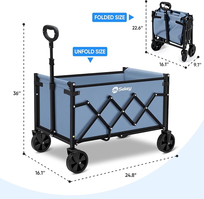 Sekey Wagon Cart with Wheels with 220LBS Capacity,Heavy Duty Wagon Carts Foldable,Lightweight Utility Portable Cart for Grocery, Shopping, Garden, Camping. Blue