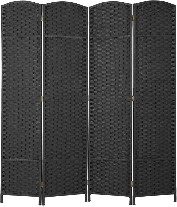 FDW Room Divider 4 Panel Screen 5.6 Ft Tall Partition Privacy Screens Folding Room Separation Free Standing Waterproof Wood Frame Wall Divider, Coal Black