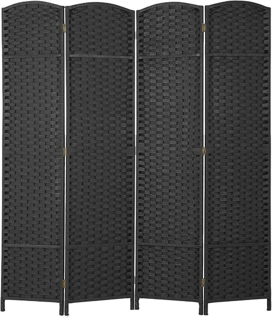 FDW Room Divider 4 Panel Screen 5.6 Ft Tall Partition Privacy Screens Folding Room Separation Free Standing Waterproof Wood Frame Wall Divider, Coal Black