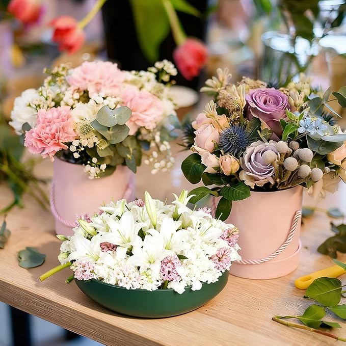 POPETPOP 10 Pack Round Floral Foam Trays 5.70 Inch Plastic Flower Arrangement Supplies for Weddings Parties Centerpiece Decoration