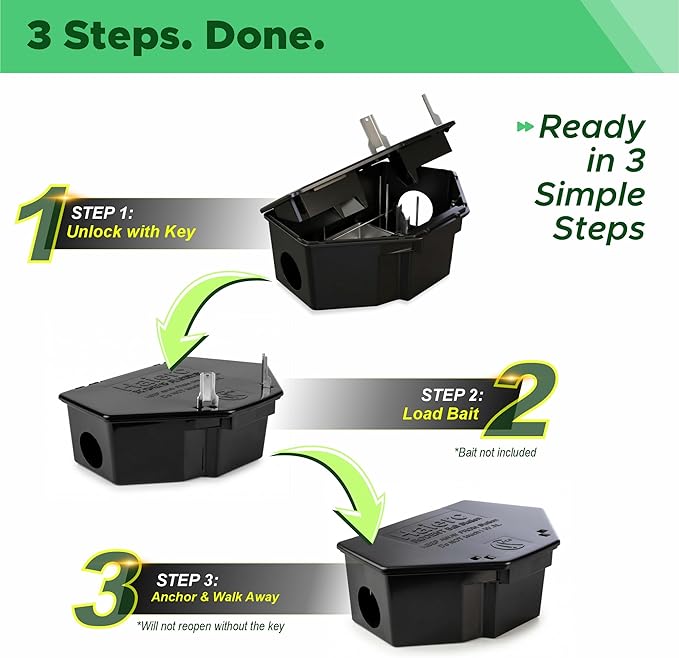 Mouse Bait Station 2 Pack Large Size, Tamper-Resistant Lockable Bait Boxes Indoor Outdoor, Large Rodent Bait Box with Key, Reusable Weather-Resistant Pest Control
