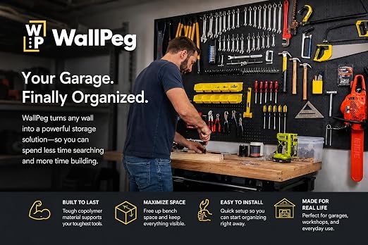 WallPeg Pegboard Panels Garage Organization - 12 ea (24"x16") Black Peg Board Panel Set - (PB-1-B) Tool Organizer, Crafts, Shop, Home, Office, Wall Storage Kit