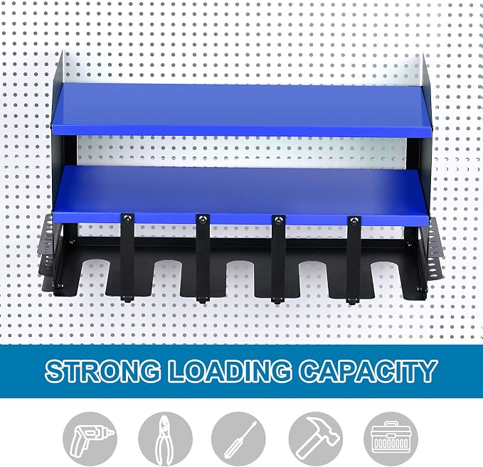 HARFINGTON Power Tool Organizer 3 Layers 5 Drill Storage Racks Wall Mount Style Garage Tool Shelf for Power Tools and Hand tools, 20"x9", Blue