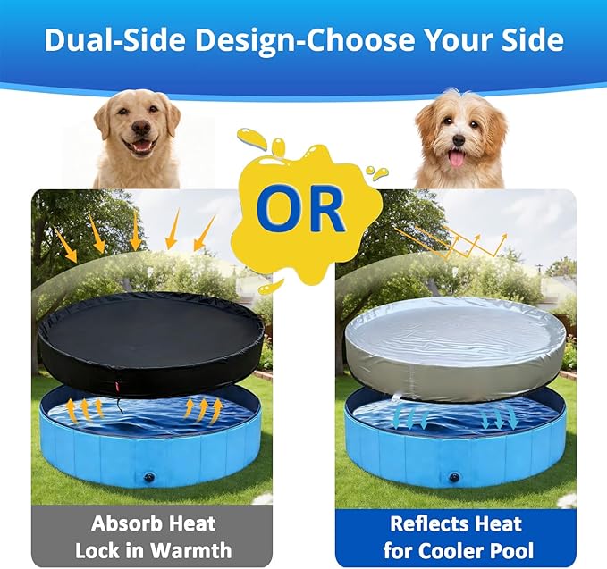 QH.HOME[2026 Upgrade 500D Thickened] 87 inch Kiddie Pool Cover Round, Collapsible Dog Pool Cover with Super Windproof Dual-Drawstring, Odorless Waterproof Fabric Material - Only Cover