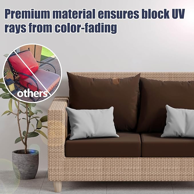 8Pcs Patio Stretch Cushion Covers, Outdoor Couch & Sofa Replacement Slipcovers for Patio Furniture Cushion Covers, Washable Reusable Furniture Protector, Square Large, Dark Coffee