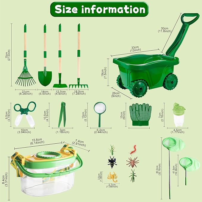 Duckura Kids Gardening Tools Bug Catcher Kit, Outdoor Toys with Wheelbarrow Set and Shovel, Rake, Bug Catcher Kit, Summer Yard Digging Weed Birthday Gifts Toys, Easter for Boys Girls Age 2 3+