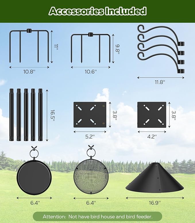 MoKo Bird Feeder Pole, 92 inch Bird Feeding Station Heavy Duty with Squirrel Baffle and 9 Prong Base, Includes Water Bowl and Mesh Tray for Feeding, for Gardens and Courtyards, No Bird House, Black