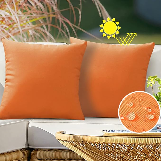 VAKADO Outdoor Waterproof Throw Pillow Covers 18X18 Set of 2 Decorative Pumpkin Patio Furniture Cushion Cases Outside Decor for Couch Garden Bench Porch