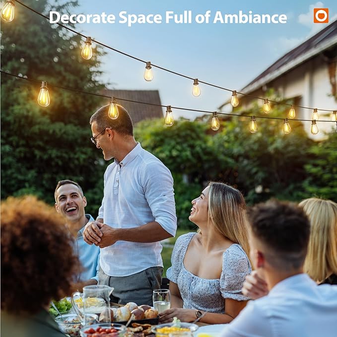 addlon 54FT(48FT+6) Solar String Lights Outdoor Waterproof with USB Port & Remote Control Solar Patio Lights for Outside Solar Powered with 16 LED Dimmable Bulbs for Porch Garden Deck Halloween
