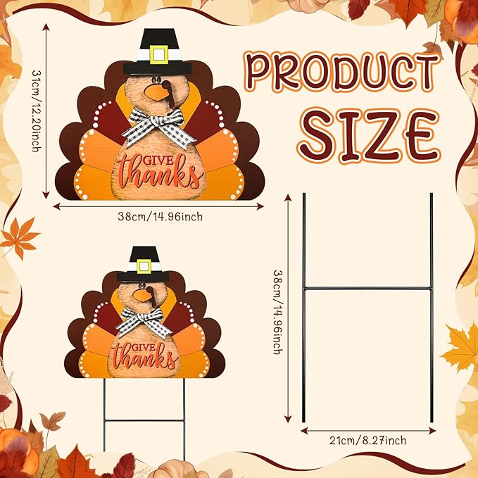 Weysat Thanksgiving Yard Sign 14.96 Inch Turkey Metal Decoration Outdoor Fall Decoration for Home Outdoor Gobble Turkey Yard Decor with Stakes Waterproof for Home Garden Patio Lawn Party Walkway Decor