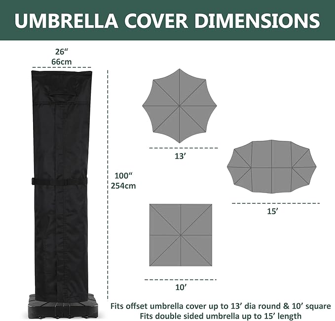 Rachmi Patio Cantilever Umbrella Cover for 9-13 Ft Umbrellas, High Quality Water-resistant UV & Fade Resistant Cover Fits Round / Square Outdoor Garden Offset Parasol with Zipper & Rod, Black