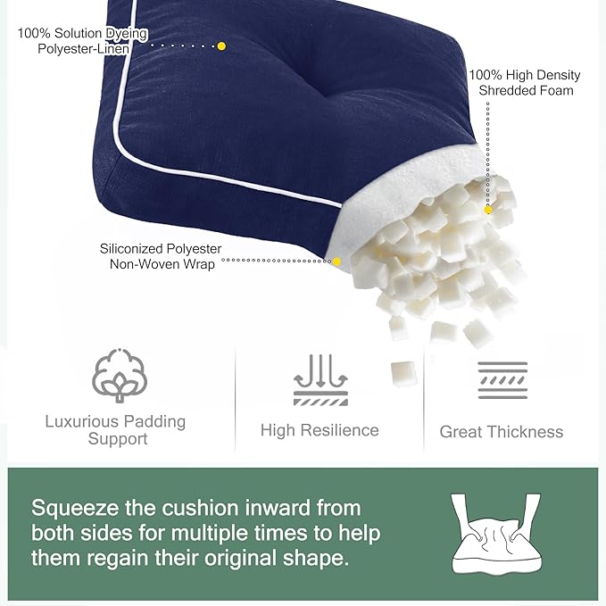 Favoyard Outdoor Rocking Chair Cushion 17 × 17 Inch Water Resistant & 3-Year Color Fastness Patio Chairs Cushions for Rockers Furniture, Set of Seat & Back Thick Tufted Cushion with Tie Straps, Blue