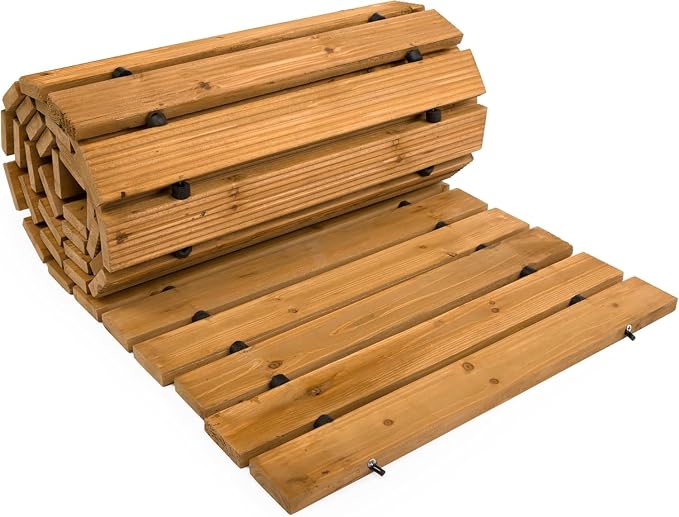 Plow & Hearth 8' Straight Outdoor Wooden Pathway | 17" Wide Rollout Outdoor Garden Walkway | Weather-Resistant Hardwood Cedar Board Walkway Landscape Edging | Decorative Lawn Patio Wedding Party