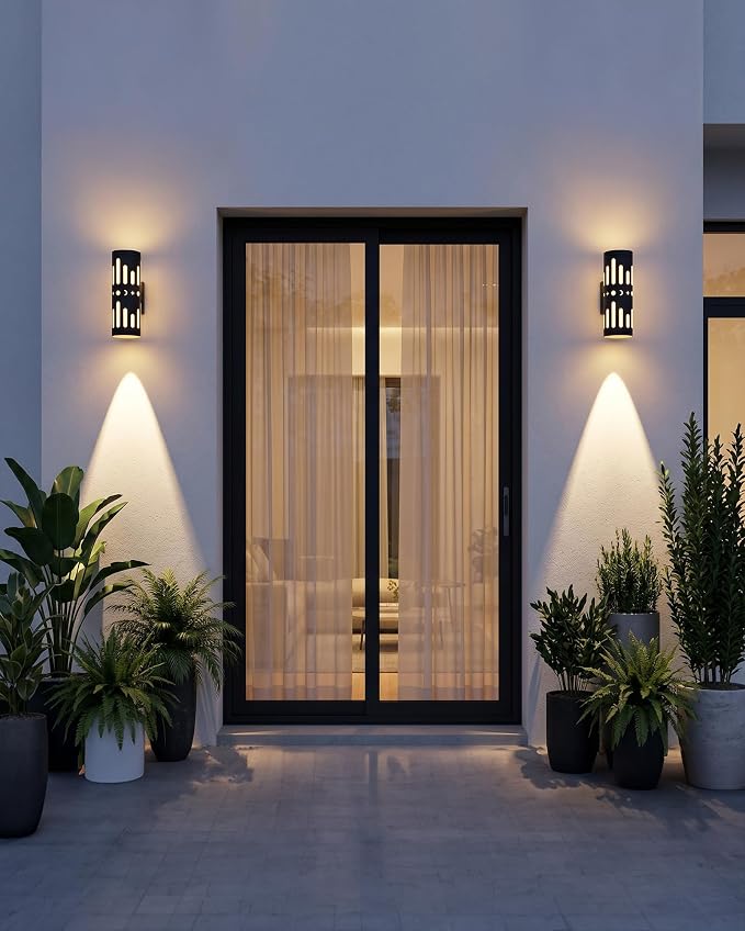 Solar wall Lights Outdoor, 2-Pack Dusk-to-Dawn Solar sconces, IP65 Waterproof up and Down Lights Outdoor for Garage, Fence, Patio, Porch, Yard