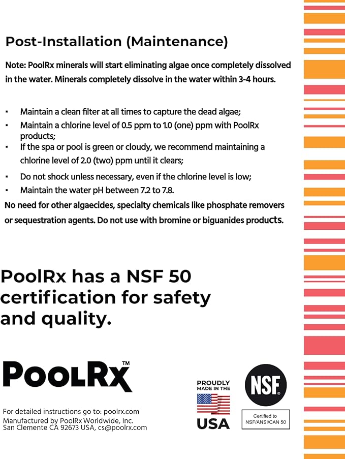 PoolRx+ Mineral Algaecide 4-Unit Pack, up to 6-Month Algae Control, for 2.5K-5K gallons, Red & White, New Formula with Silver.
