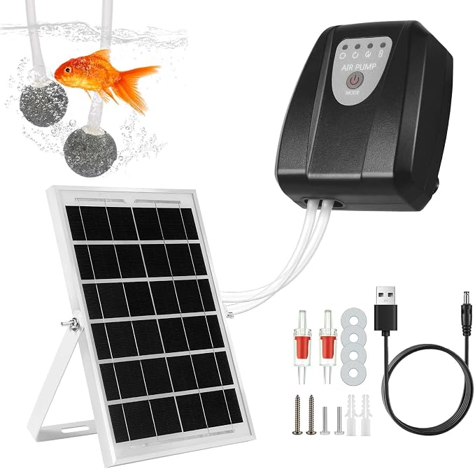 Solar Powered Aquarium Air Pump, Quiet Powerful Fish Tank Air Pump