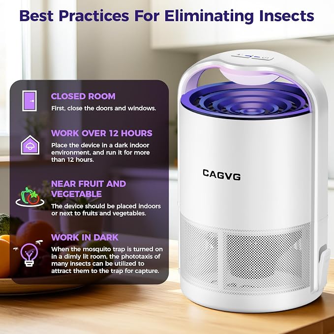 Fly Trap Indoor, Fruit Fly Traps for Indoors Flying Insect Gnat Traps for House Indoor with Adjustable Lighting, Bug Zapper Indoor, Gnat Killer Catcher with 10 Refills （White)