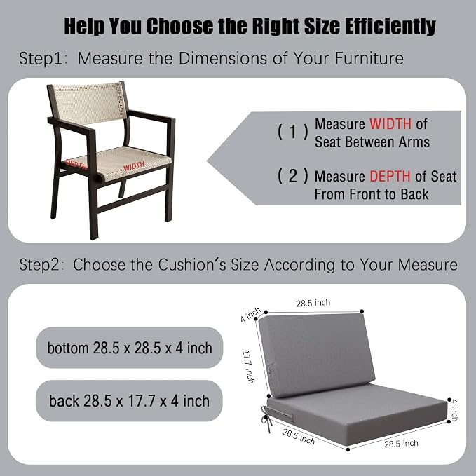 idee-home Outdoor Chair Cushions for Patio Furniture, Outdoor Seat Cushion | Waterproof Couch Hampton Bay Deep Seat Replacement Chair Cushions for Garden Backyard Deck 28.5 x 28.5