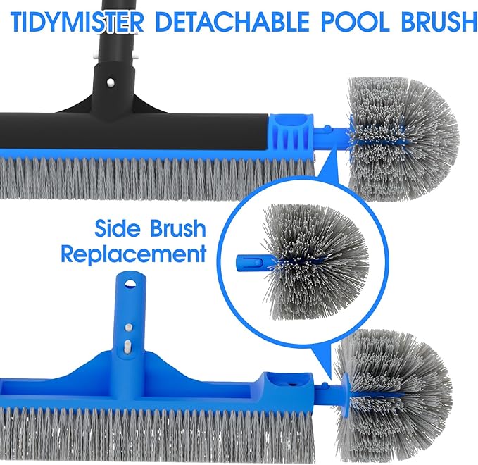TidyMister Small Pool Brush Head for Cleaning Narrow Corners Steps, Stiff Wavy Bristles Round Brush Scrubber for Above Ground & Inground Pools, Cobweb Brush