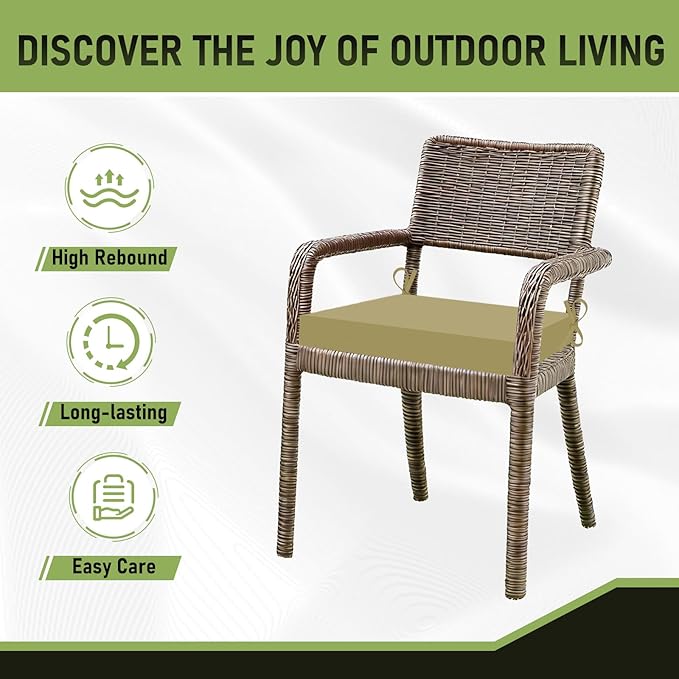 Basic Beyond Outdoor Chair Cushions Set of 2, Square Corner Outdoor Cushions for Patio Furniture, Water Resistant Patio Chair Cushions with 2 Ties, 18.5x16x3, Khaki